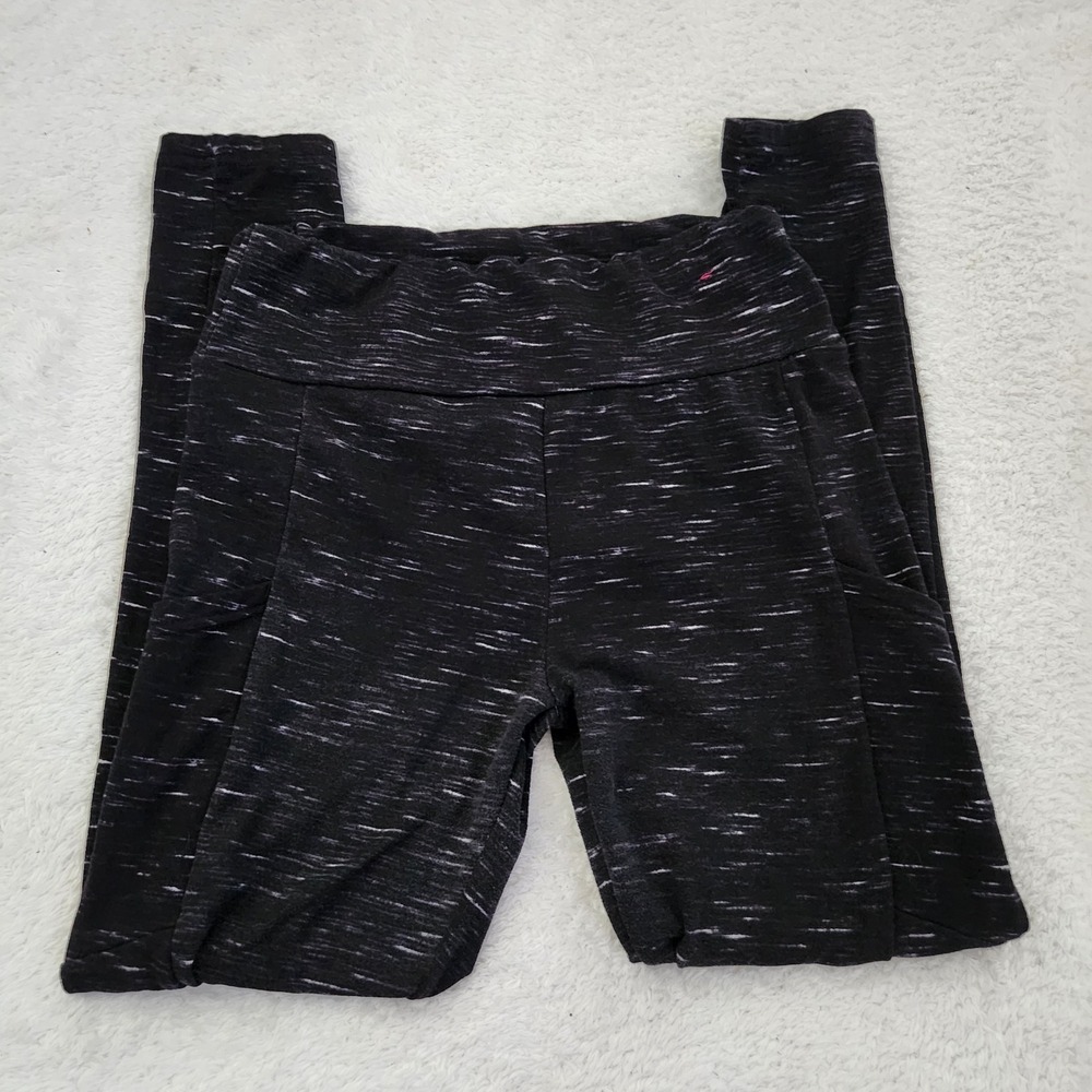 Athletic Leggings Black White Space Dye‎ High Waisted Side Pockets Women Small